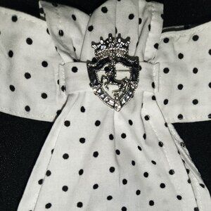 STOCK TIE B & W Polka Dot WITH PIN pre-tied by ORNAMENTS NEW